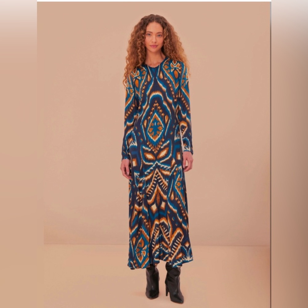 NEW FARM RIO pineapple ikat maxi dress in pineapple ikat blue Size L Large